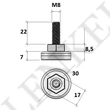 Szintezőláb M8*22 mm